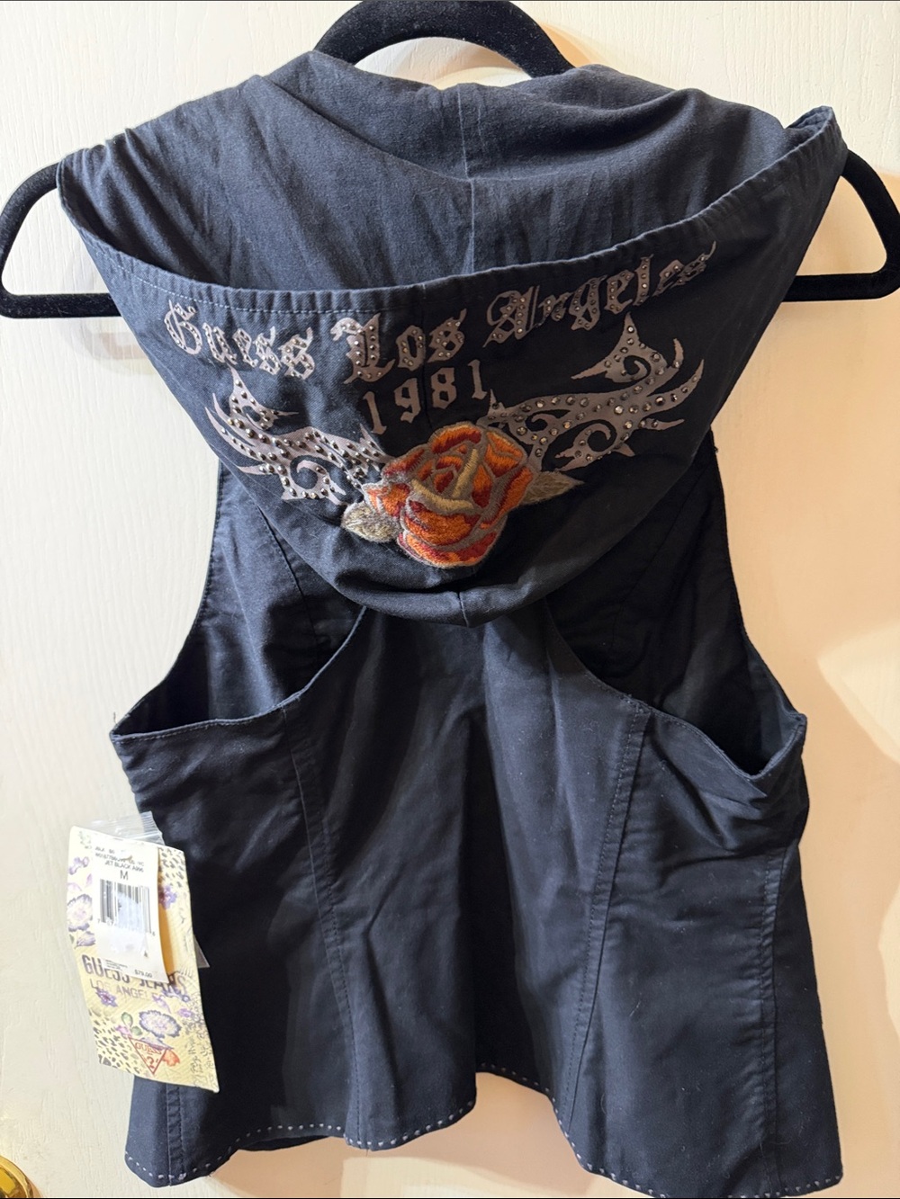 Vintage GUESS Jeans Y2K Hooded Vest Embroidered Rhinestone NWT Size M - Picture 6 of 9